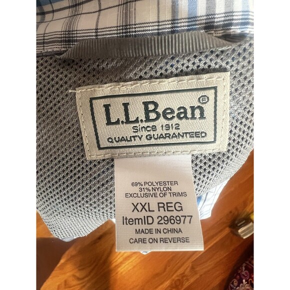 L.L. Bean Shirt Mens XXL Blue Plaid Outdoor Fishing Vented  Pockets Outdoor - Picture 3 of 11